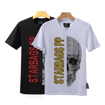 

Italian counter limited Skull original fashion collection men's diamond personality cool slim short sleeve T-shirt round neck