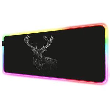 

ZSUXTC Large RGB Mouse Pad Lockedge Animal Elk Black Background Computer Customized LED Rubber Non-Slip Insulation Carpet Mat