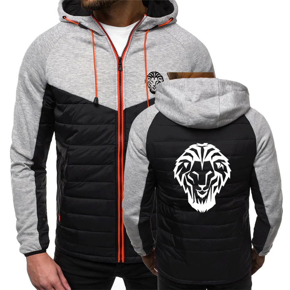 Men's Autumn Winter Color Block Zipper Hooded Jacket