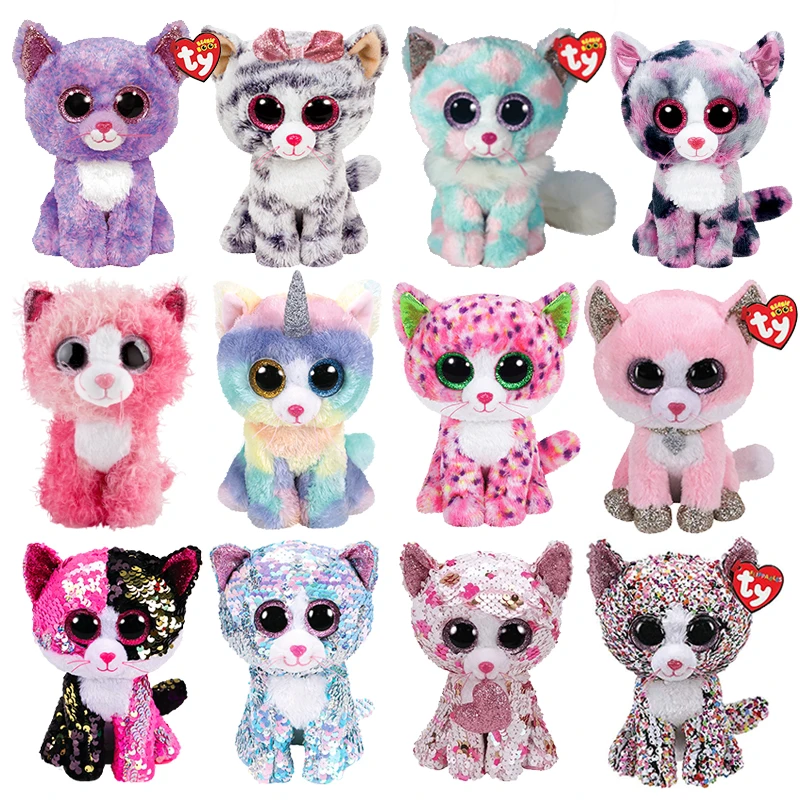 Ty Color-Changing Sequin Christmas Candy New Opal White Tail Cat Pink Curly Cat Shiny Big Eyes Children's Plush Toy Gift15cm салатник golden opal pink helen волна 12 см