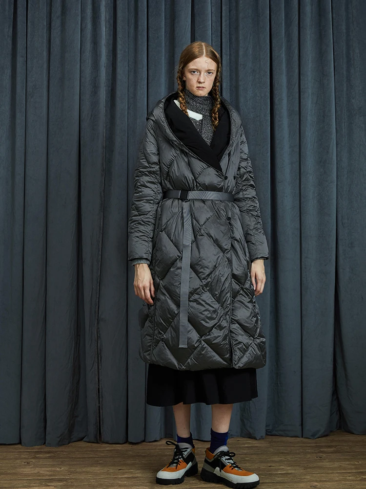 Женская куртка на утином пуху Повседневная Длинная простая двухсторонняя зимняя