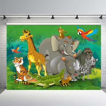 

Photography Background Forest Background Elephant Giraffe Child Birthday Party Studio Background Photo Banner