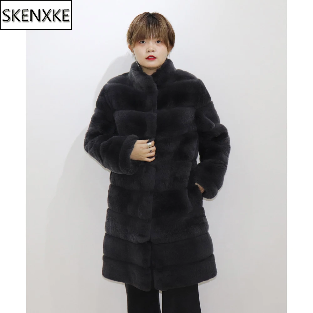 Новое зимнее пальто из натурального меха для женщин, модная Толстая теплая Женская куртка из натурального меха кролика Рекс, меховые пальто