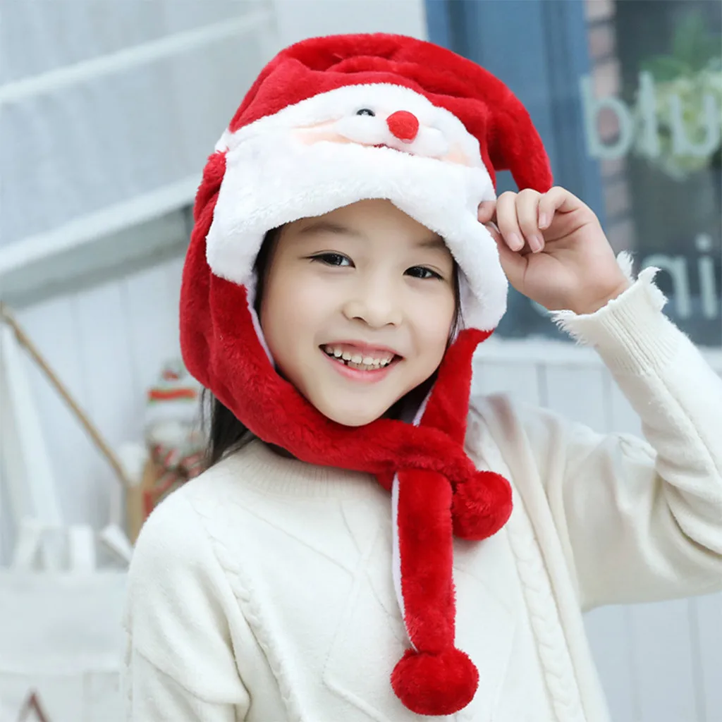 Magic Santa Claus Funny Hat Women Men Kids Lighting Hat Cute Rabbit Plush Ears Pinch Ears Move LED Light Cap Winter Warm