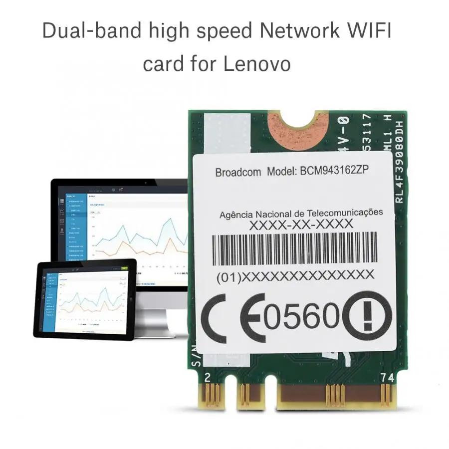 Мини WIFI карта Двухдиапазонная 433Mpbs сеть NGFF M2 беспроводная 802.11AC для Lenovo