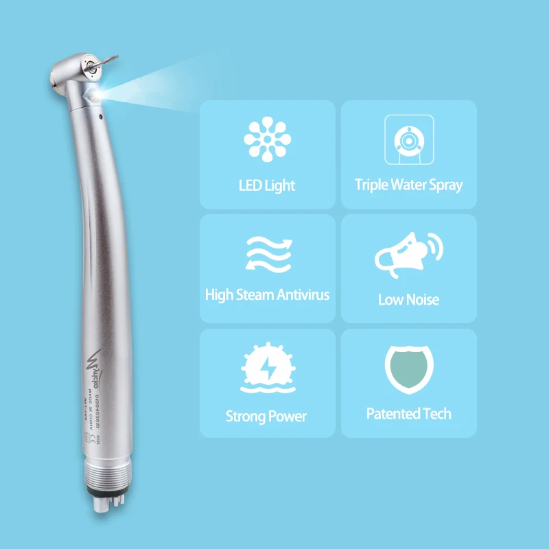 Myriko LED Dental High Speed Handpiece Single/Triple Water Spray 2/4 Holes Standard Head Push Button Dentist Equipment Tools