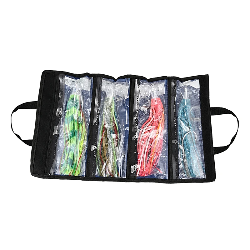 4Pcs 11 inch 28cm Marlin Tuna Trolling Lures with Mesh Bag Resin Head Trolling Skirts Lure Big Game Trolling Fishing Bait Pesca