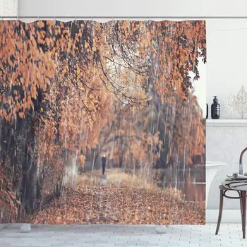 

Shower Curtain Set with Hooks 72x78 September Maple Trees Brown Path Autumn Beauty Park Nobody October Wet Rainy Leaves Nature