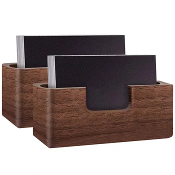 

Wood Business Card Display Holder, Professional Brown Walnut Cards Case for Desk Desktop Single Compartment Wooden Name Card Sta