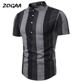 

ZOGAA 2020 men's regular-fit casual short-sleeved shirt, plus pinstriped twill wide cloth men's casual work shirt
