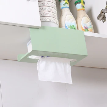 

1PC Cabinet-Mounted Paper Towel Holder Living Room Kitchen Tissue Organizer Free-Punching Wrought Iron Tissue Box Green
