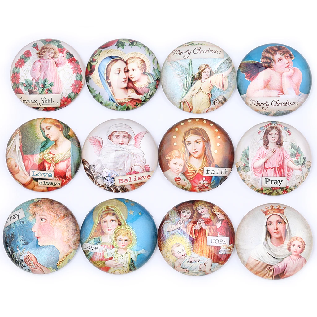 

20mm 25mm 30mm Christmas Cabochon Photo Glass Diy Round Flatback Mixed Design Jewelry Findings For Pendant Necklace Making