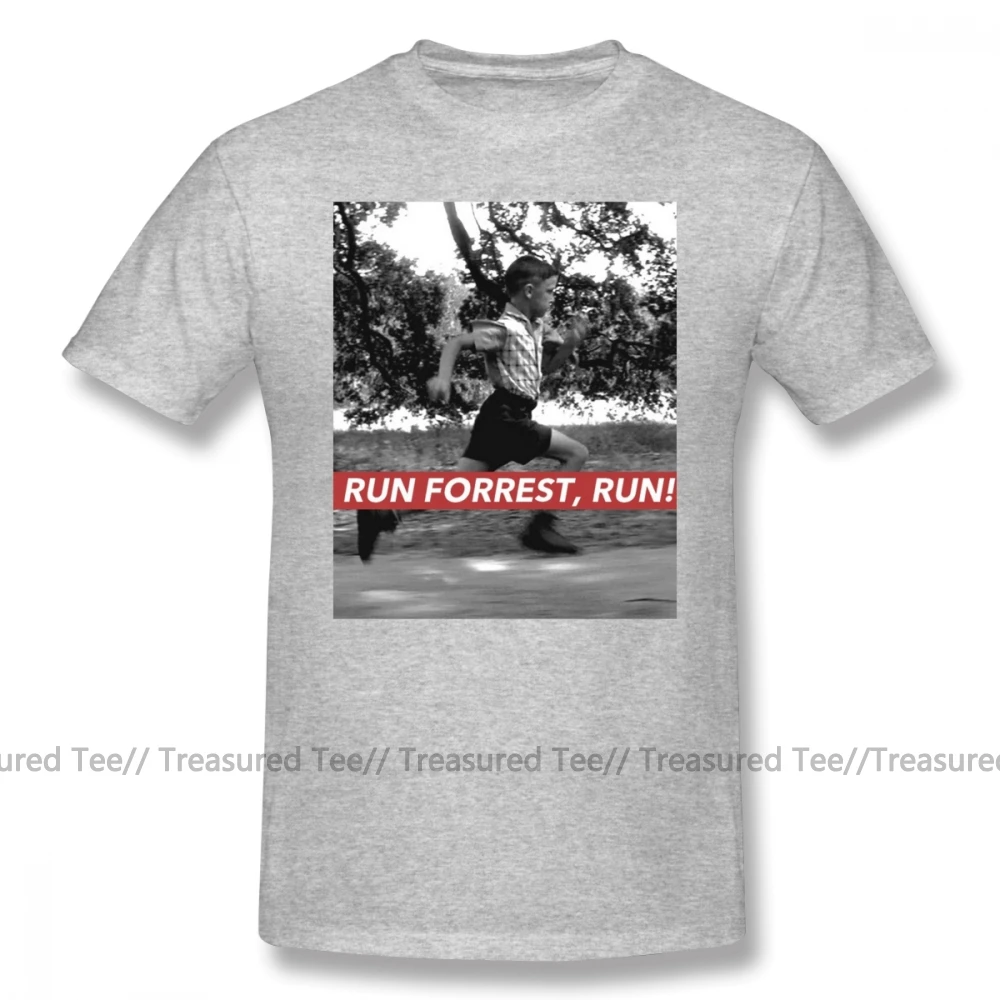 Forrest Gump T Shirt RUN FORREST, RUN T-Shirt Beach Awesome Tee Shirt Short-Sleeve Big Man Graphic Cotton Tshirt - Цвет: Gray