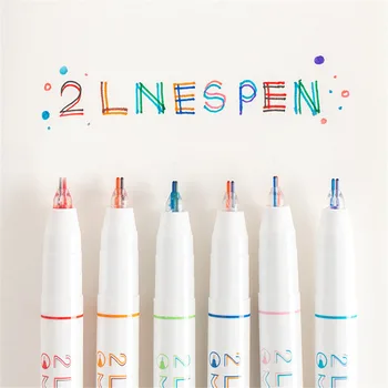 

3/6pcs Novelty Double Line Marker Pens Colorful Ink Drawing Graffiti Pens Student Reading Markers Kawaii School Stationery