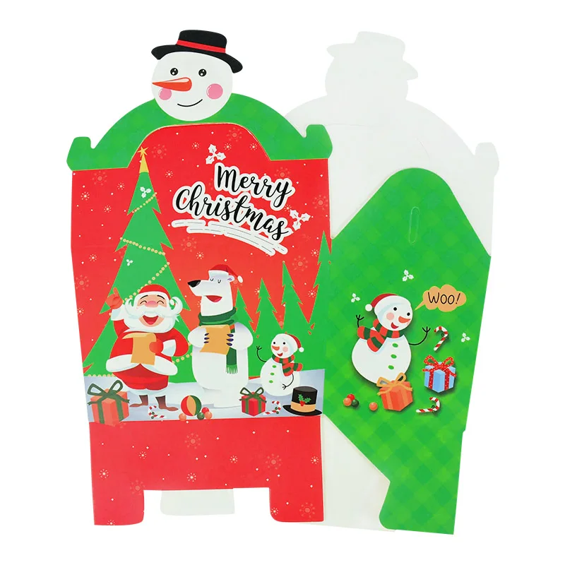 5pcs Santa Claus Snowman Paper Boxes Printed Green Red Candy Cookie Box Christmas Festival Party Supplies Kids Favor Gift Bags