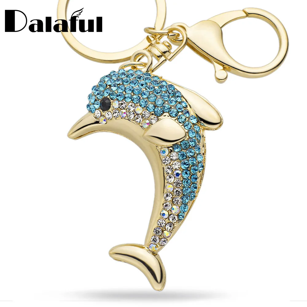 Dalaful Lucky Dolphin Кристалл Новинка животное Модный Брелок Сумочка пряжка Сумочка Подвеска для автомобиля брелок держатель для женщин K228