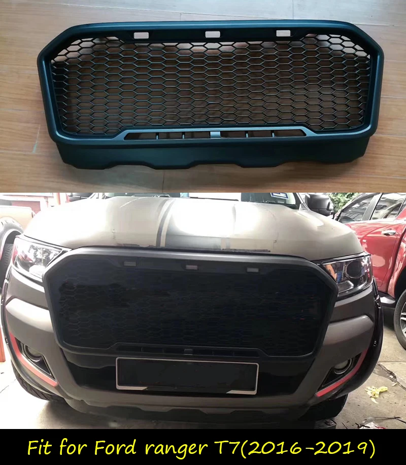 FRONT RACING GRILLE FOR RANGER T7 2015-2018 PICKUP PARTS AUTO ACCESSORIES MODIFIED BUMPERS MASK LED LIGHT GRILL GRILLS | Автомобили и