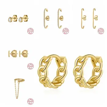 

925 Sterling Silver Studs Earrings for Women Gold Silver Color Tiny waterdrop Crystal Zircon Earrings Minimalist Jewelry A30