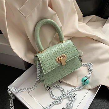 

Simple and versatile texture crocodile pattern mini handbag 2020 new fashion foreign bell chain bag girl women messenger bags