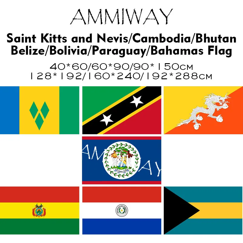 Флаги и баннеры AMMIWAY всех размеров в стиле Сент-Китс-Нерис Камбоджа Бутан Белиз