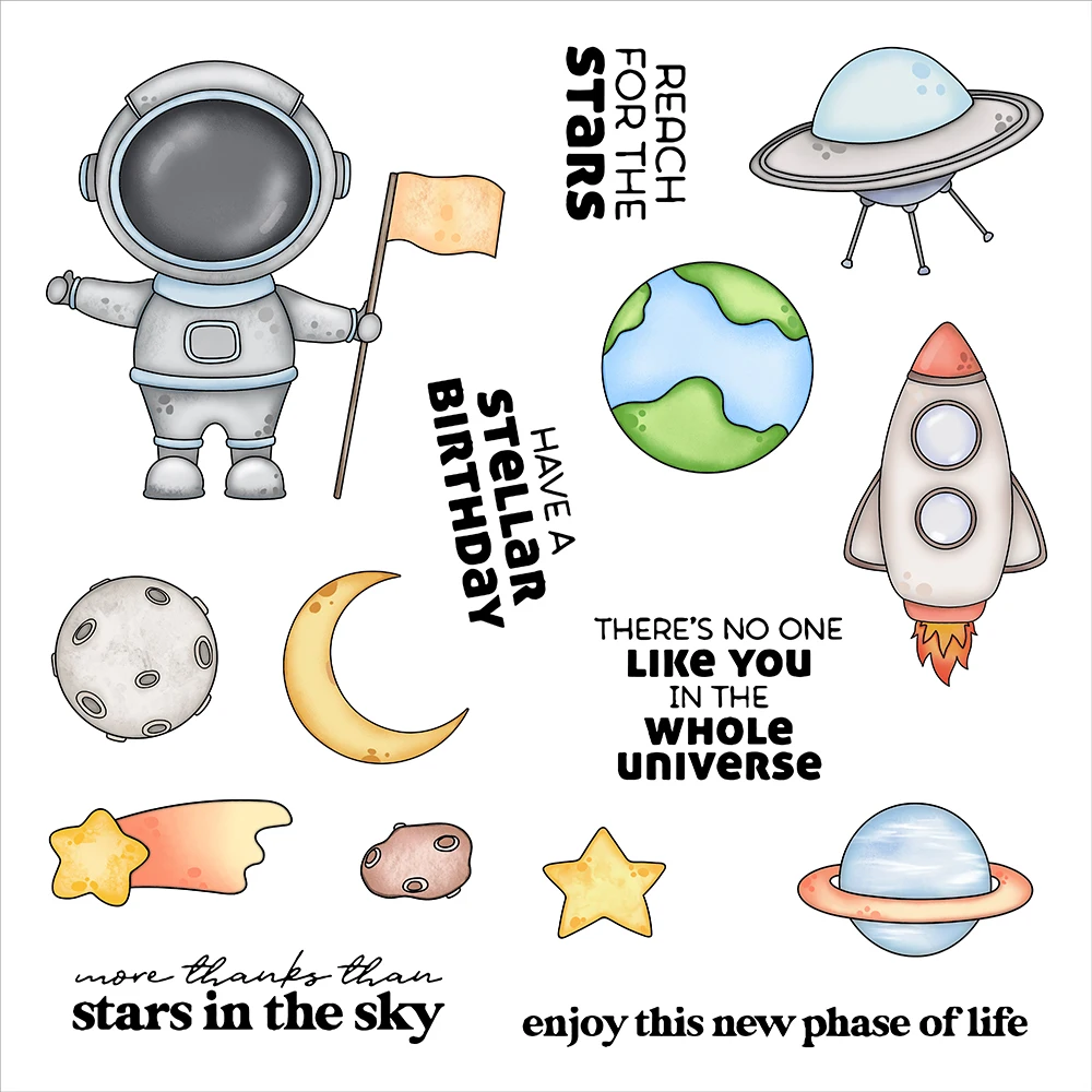 YIXUAN Space Astronaut Metal Cutting Dies Clear Stamp DIY Scrapbooking Embossing Paper Cards Dreaming Gifts For Kids | Дом и сад
