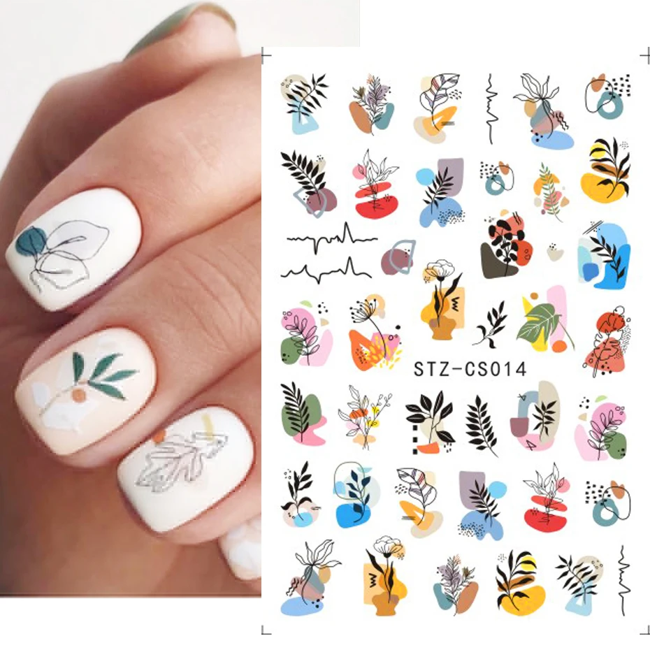 Fashion Nail Sticker Geometric Abstract Line Nails Inspired Decals Art 3D Adhesive Sliders Manicure Accessory LASTZCS12-31