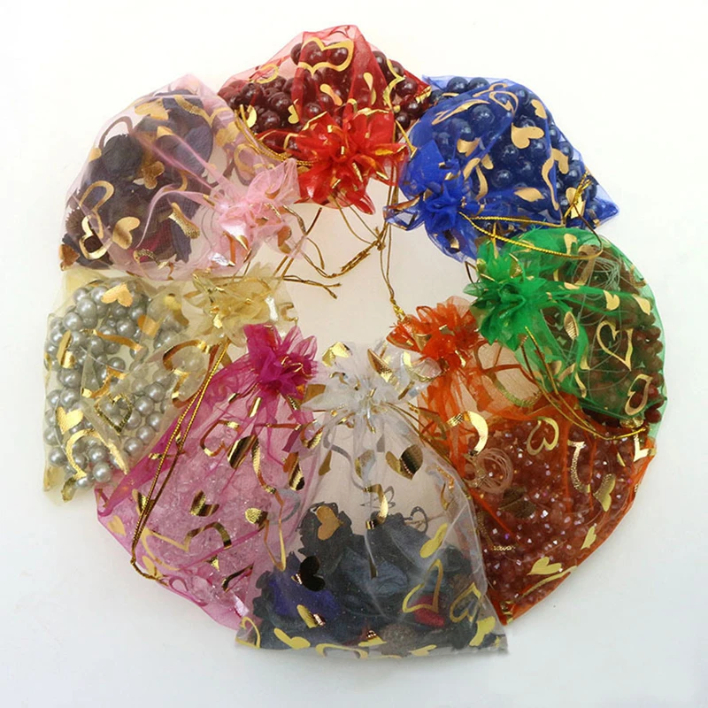 

7*9 15*20 17*23 20*30 cm Gold Silver Heart Pattern Multi Color Drawstring Party Wedding Candy Pouch Bags DIY Jewelry Pouch Bags
