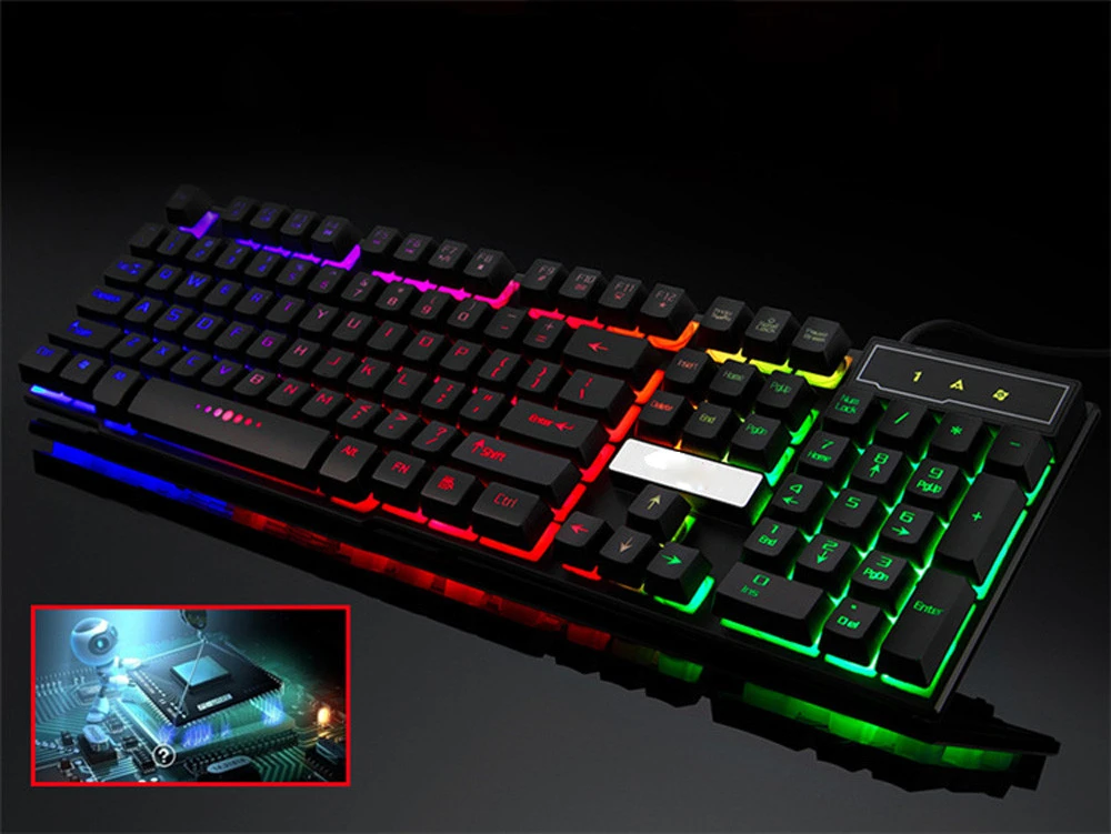 HLOIPYUR Crack LED Rainbow Illuminated Backlight Wired USB Keyboard Luminous 104 Keys Durable Gamer Keyboard Ergonomic for PC HLOIPYUR Crack LED Rainbow Illuminated Backlight Wired USB Keyboard Luminous 104 Keys Durable Gamer Keyboard Ergonomic for PC