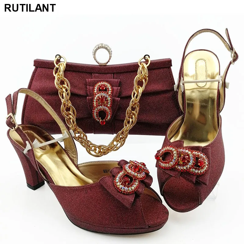 

New Arrival Ladies Italian Shoes and Bag Set Decorated with Rhinestone African Shoes and Bags Matching Set Luxury Women Shoes
