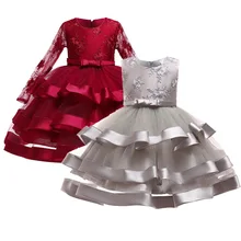 Элегантное платье принцессы для девочек Детские платья на свадьбу и вечеринку г., Осенние Многослойные рождественские платья-пачки с кружевом