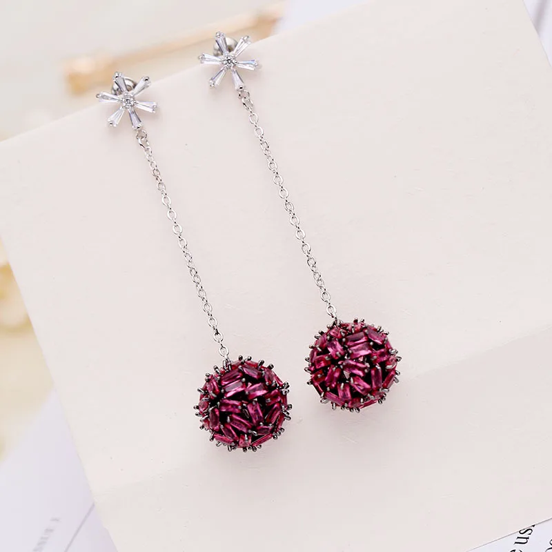 

earings jewelry earings fashion Diamond earrings Hollow Christmas ball snowflake long 925 silver needle with zircon Chain 10082