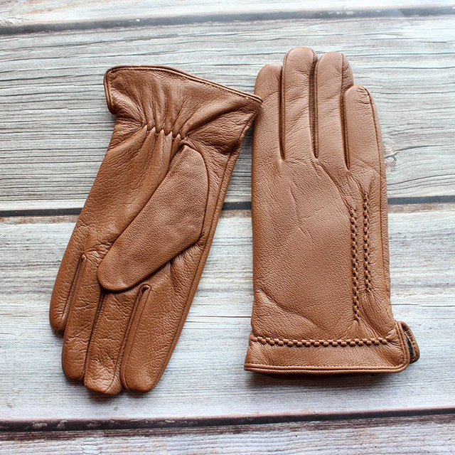 Guantes de piel cosido a mano forrado de conejo para hombre