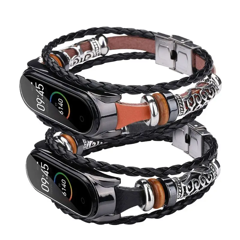 

Vintage Braided Rope Wristband Metal Buckle Watch Band Strap Replacement for Xiaomi Mi Band 4/3 Bracelet Accessories D08A