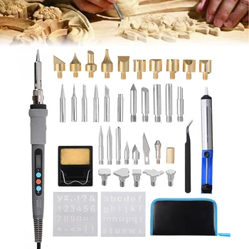 

42Pcs 60W Adjustable Soldering Iron Carving Pyrography Tool Wood Embossing Burning Soldering Pen Set Welding Tips Kit
