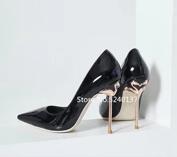 

Metal Decoration Patent Leather/Suede 10 cm Women Pumps Pointed Toe Shallow Slip-on New Autumn Design Party/Wedding High Heels