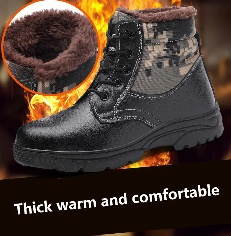 Уличная Рабочая обувь легкая защитная обувь со стальным носком, с защитой от Разбивания и проколов высокие зимние теплые мужские ботинки