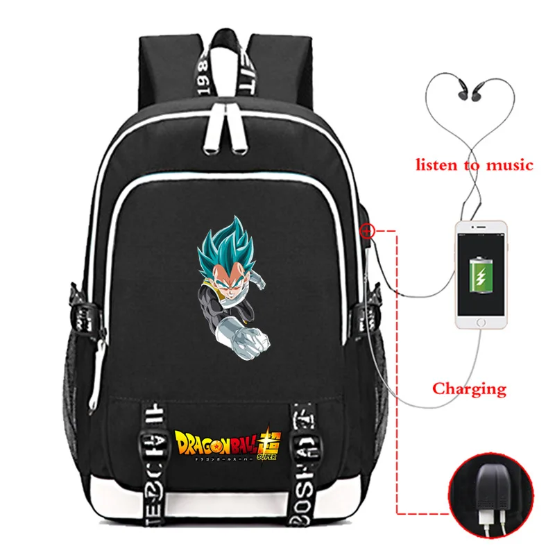 Dragon Ball Z Super Mochila рюкзак с Гоку для наушников школьные сумки, дорожные сумки Повседневная сумка для книг зарядка через usb - Цвет: photo colour