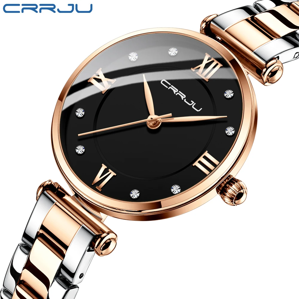 

CRRJU Women's Watch Luxury Elegant Women Crystal Wristwatch Waterproof Quartz Ladies Stainless Bracelet Watches relogio feminino