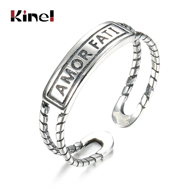

Kine Real Pure 925 Sterling Silver Letter Engrave Ring for Women Vintage punk Party Prevent Allergy Fine Jewelry