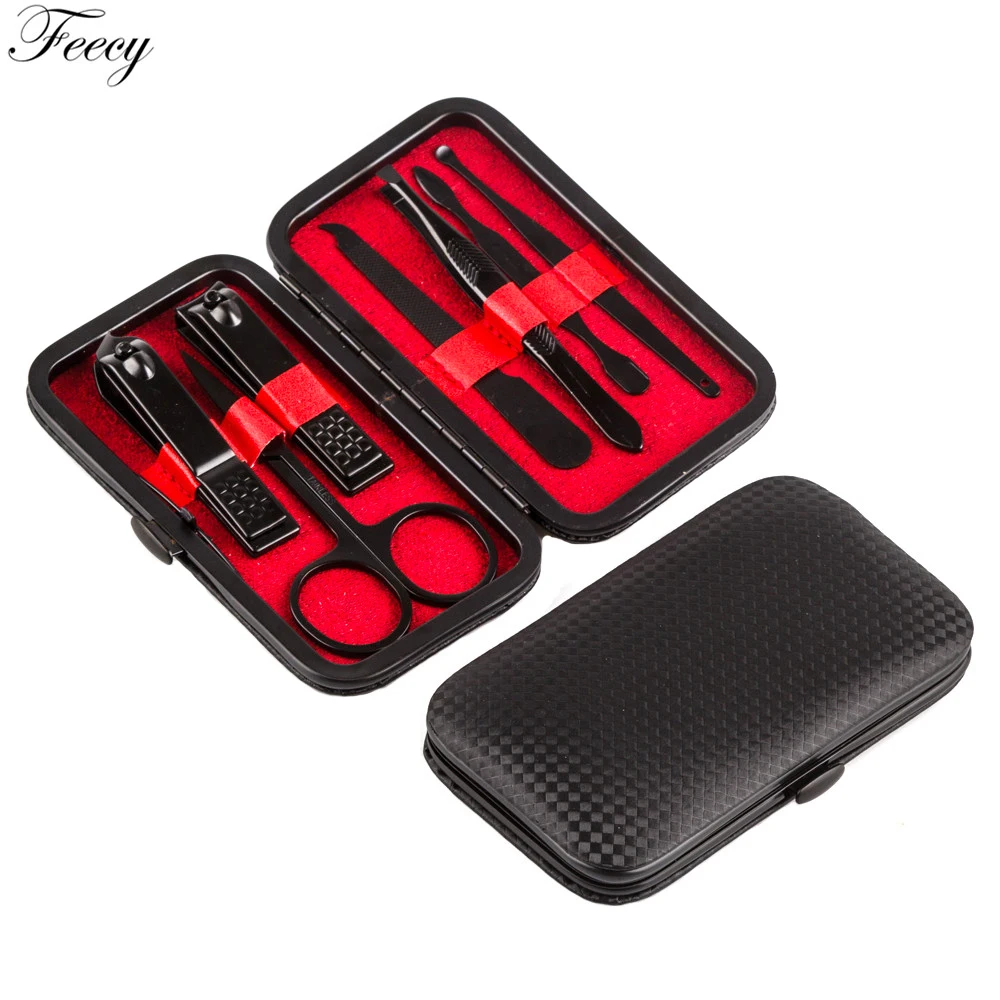 Маникюрный набор, набор для ногтей, инструмент для педикюра, 7 шт., многофункциональная машинка для маникюра, Черные ножницы, пинцет, нож, щипцы для ногтей, маникюрные инструменты