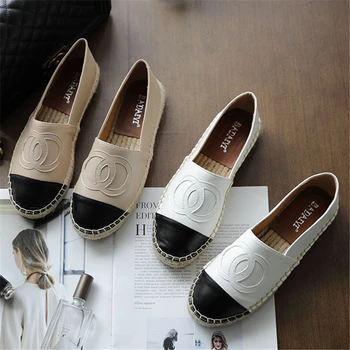 

Famous Brand Luxury Women Shoes high quality Leisure round toe Hemp Bottom Women Moccasins leather Flats shoes zapatos mujer