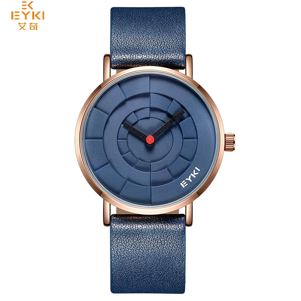 

EYKI Brand Men Three-dimensional Dial Sport Watches Lover's Woman Simple Leather Creative Design Quartz Wrist Watch Black Clock