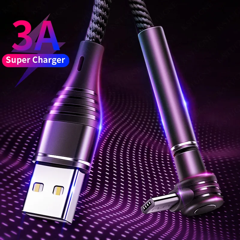 

3A Micro USB Cable Fast Charging 90 Degree Micro Usb For Samsung S7 Xiaomi Redmi Note5 Huawei Android Microusb Fast Charge Cable