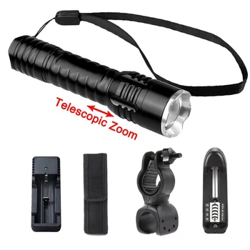 

Flexible Q5 LED light 3 modes Flashlight 1200Lumen Torchs Outdoor Black+Charger+Bicycle Flashlight clip+Cover Pouch