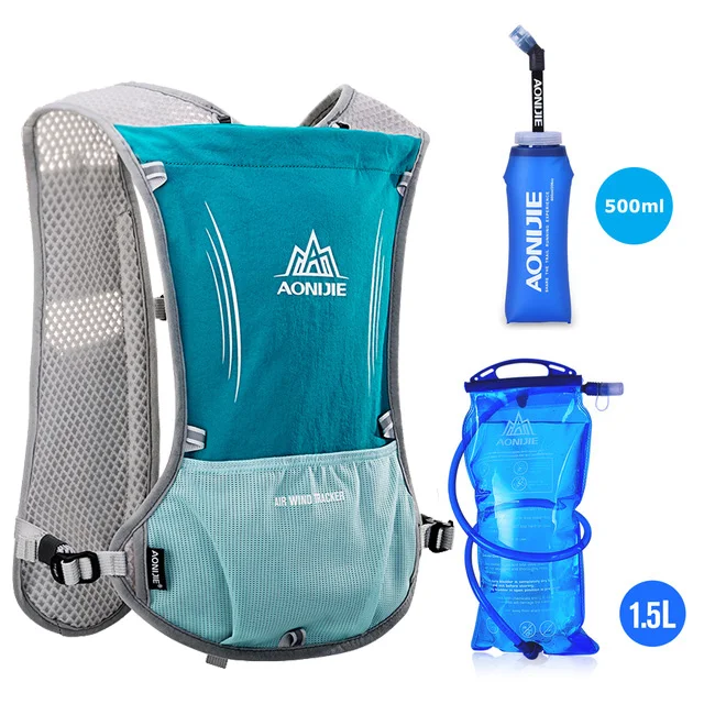 AONIJIE Outdoor Running Cycling 5L Hydration Backpack Vest Hiking Camping Marathon Race Rucksack Bag Harness Water Bladder Bag - Цвет: Light Blue-Set