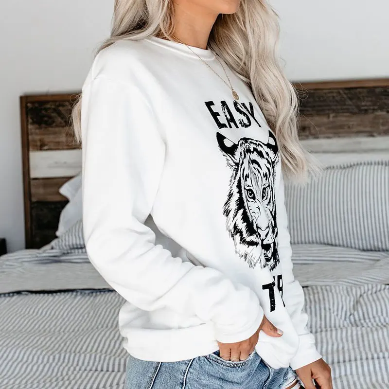 Женская толстовка с котом Blusa Moletom Feminino, осенняя Женская толстовка с принтом тигра, Зимние Повседневные пуловеры с длинными рукавами - Цвет: WD555WH