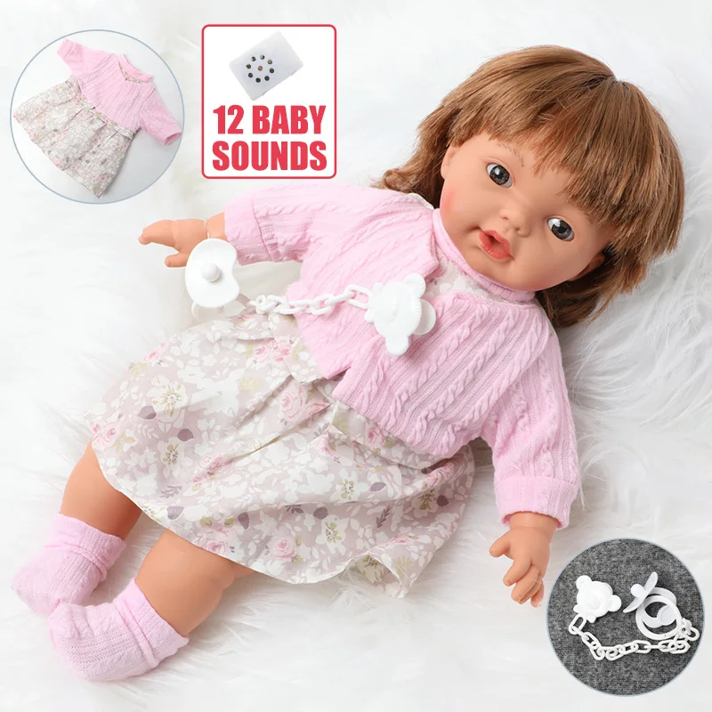 40.5cm Simulation Bebe Reborn Silicone Realistic Sound 16 Inch Baby Doll Quilt Cloak Casual Pants Pacifier Chain for Toys Girls