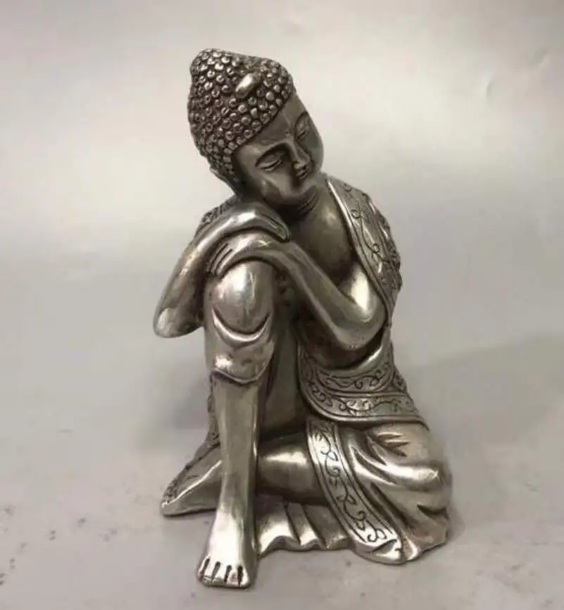 

China White copper Sakyamuni sleep Buddha crafts statue