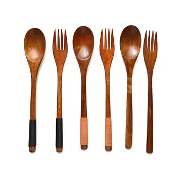 

Wooden 8.9-inch Spoons and Forks for Desserts Chips Snacks Cereal Salad Fruit Decoration (Set of 6)