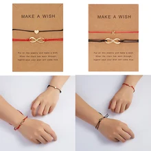 2pcs Fashion Infinite 8 Heart Couples Bracelets Set with Message Card Black Red Couple Bracelet For Women Men Best Friend Gift